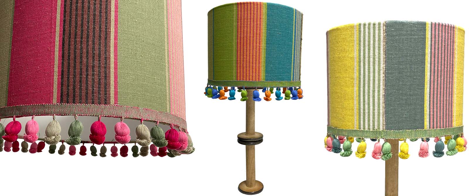 Blue, Sand, Turquoise Striped Drum Lampshades
