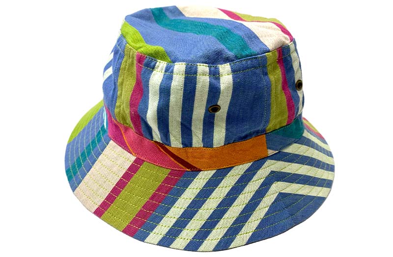 Orienteering Striped Bucket Hat - Green / Blue / Terracotta - Cotton - One Size - The Stripes Company