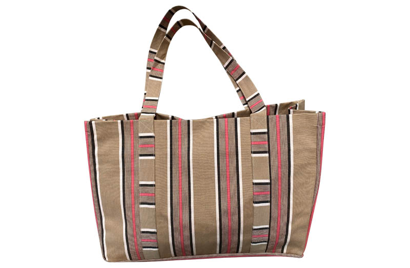 Striped Beach Bag with Sandy Beige, Black, Pink, White Stripes | The ...