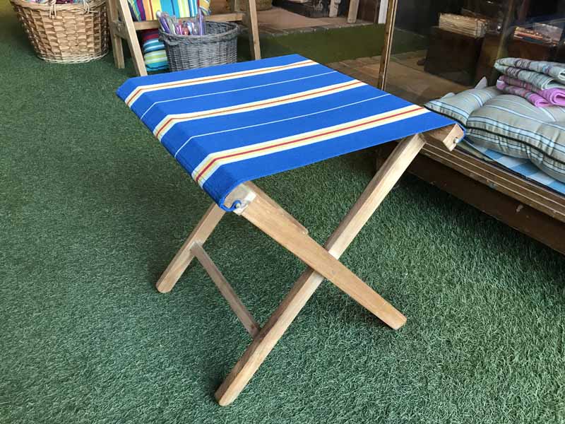 Portable Folding Stool With Navy Blue Striped Seat