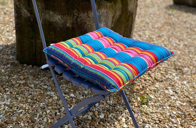 Bright Pink Blue Striped Seat Pads with Piping The Stripes Company UK