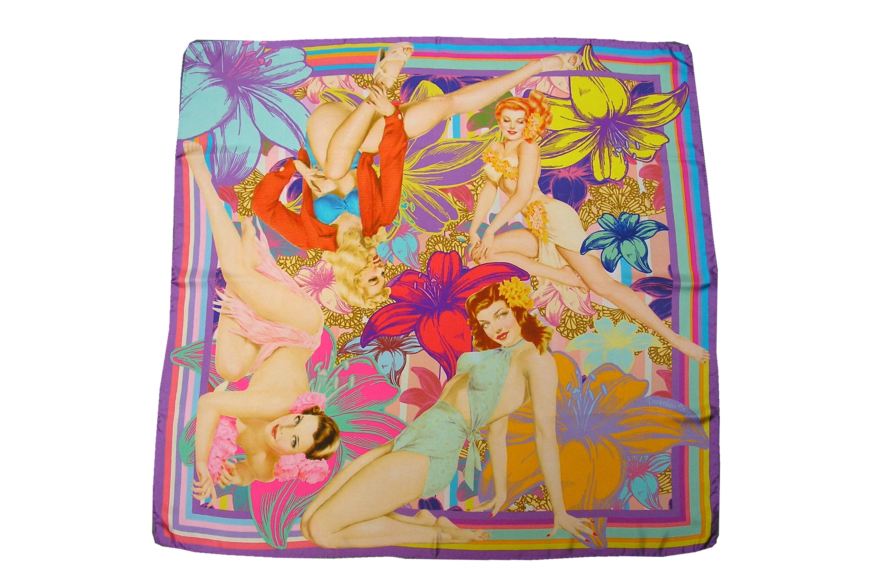 Italian Silk Scarves with Vintage Pin Up Girls Design - Bold