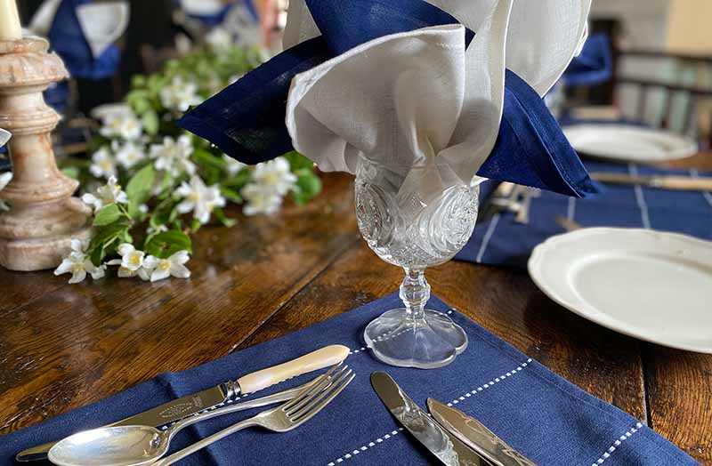 Navy Blue Place Mats with Thin White Dotted Stripes -Set of 4 | The ...