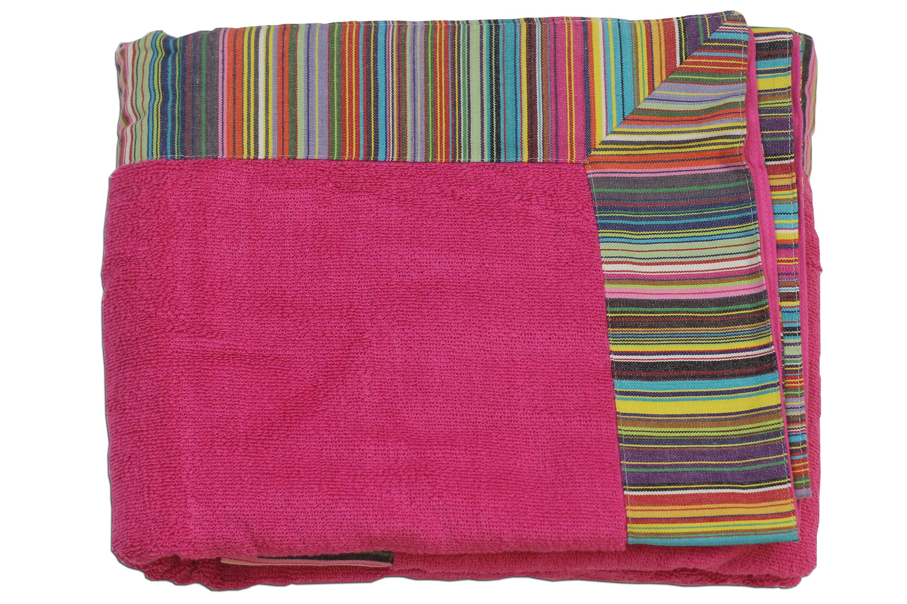 Extra Large Pink Beach Towel with Multi Stripe Border The Stripes Company