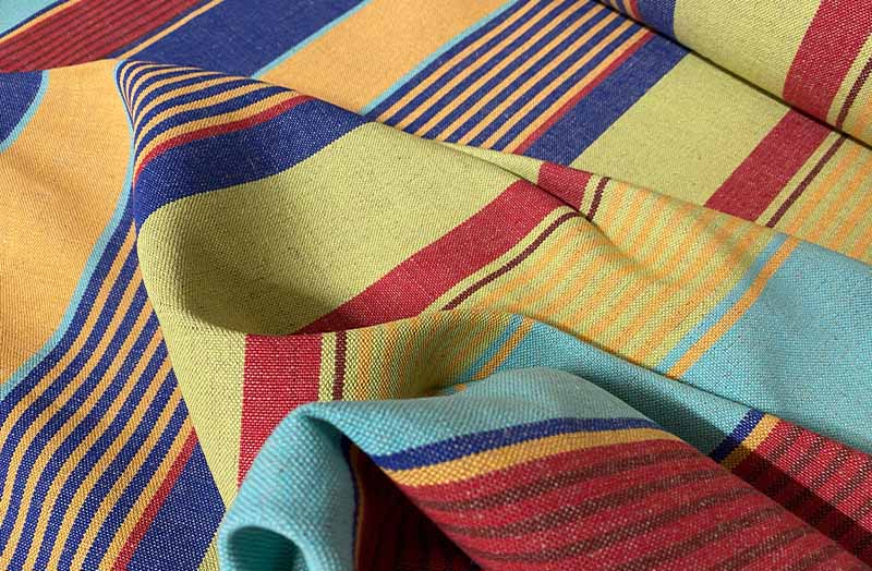 Blue, Sand, Turquoise, Red Stripe Linen Fabric