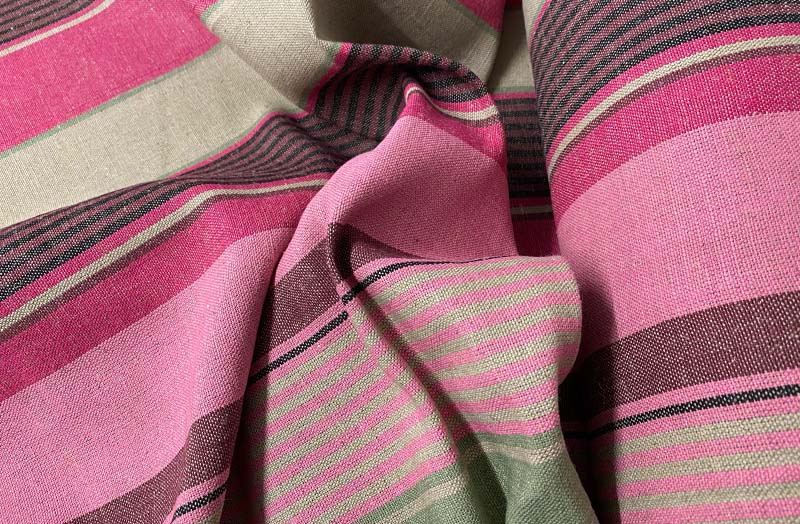Raspberry Pink, Sage, Taupe Striped Linen Fabric